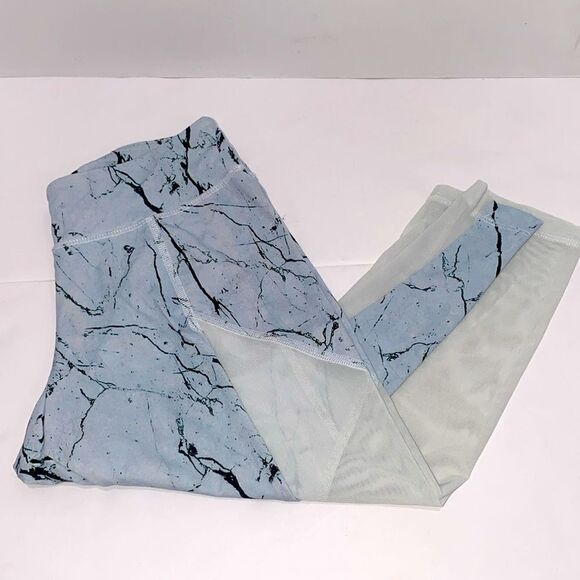 Varley Blue White Marble Print Leggings With Mesh Side Cutouts Cropped Size S - Picture 4 of 8